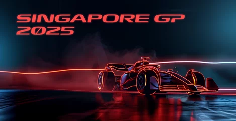 Fotobehang Singapore night race F1 racing car street formula 1 racing high speed banner sports grand prix 2024, 2025, 2026 © The Stock Image Bank