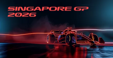 Zelfklevend Fotobehang Singapore night race F1 racing car street formula 1 racing high speed banner sports grand prix 2024, 2025, 2026 © The Stock Image Bank