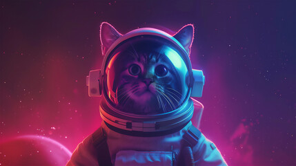 宇宙飛行士のスーツを着たネコ - obrazy, fototapety, plakaty