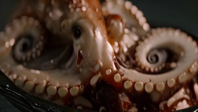 octopus on a plate. 4k video animation