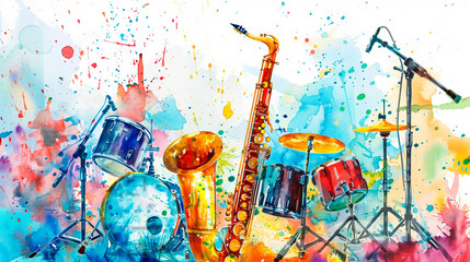 Illustration of various musical instruments. Urban music concept. Parties and musical events