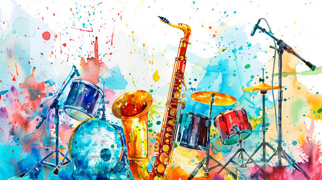 Illustration of various musical instruments. Urban music concept. Parties and musical events