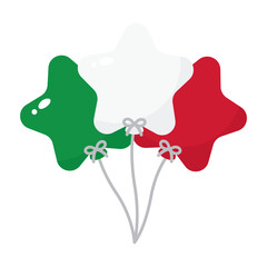 Green, white and red colored balloons, as the colors of Italy flag. Flat vector illustration.	