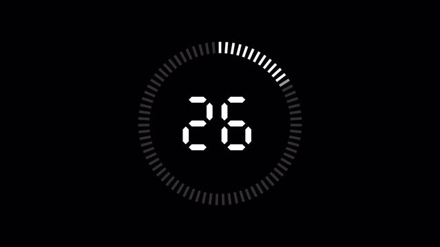 30 Second Timer Countdown Animation From 30 To 0 Seconds On White Color. Modern Flat Design. Transparent 4K Alpha Channel. Perfect For Business, Countdowns, Event.