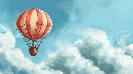 Balloon. Abstract, doodle, horizon, journey, balloon, flight, cloud, airship, around the world, travel, steampunk, flight, sky, air, holiday, height, gas, helium, children. Generated by AI