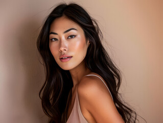 Naklejka premium Young Asian woman portrait isolated from a solid copy space background for text