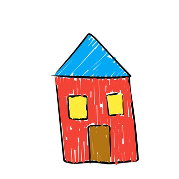 Children Drawing House by Pencil 