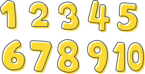 Set of yellow numbers, hand drawn, Vector Illustration
