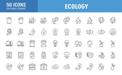 Ecology And Sustainability Line Icons set. Editable stroke. Vector illustration
