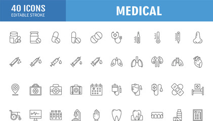 Medical Line Icons Editable Stroke. Vector illustration