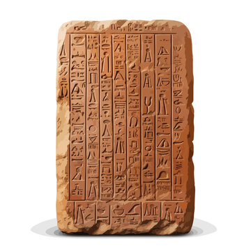 A weathered stone tablet with ancient hieroglyphics