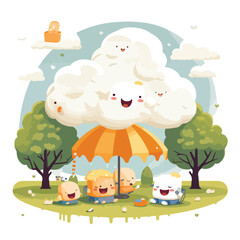 A whimsical illustration of a cloud angry raining 