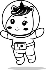 Cute Unicorn Astronaut Cartoon Vector Icon Illustration Animal Science Icon Isolated Flat Vector