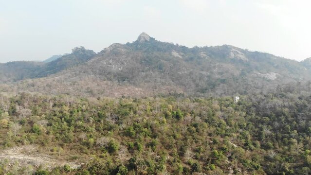 Drone shot of mountain range of Maa Kauleshwari Temple, Chatra, Jharkhand, India.