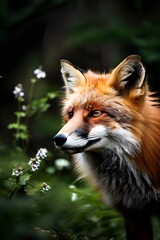 red fox in a spring forest meadow
