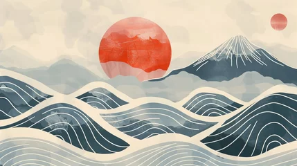 Papier Peint photo Lavable Montagnes An abstract template with geometric pattern. A mountain and ocean object in an oriental style based on a Japanese pattern.