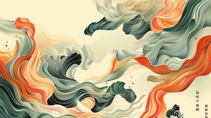 A vintage style abstract art background with a Japanese wave pattern. Flowing and dynamic banner with gradient element.