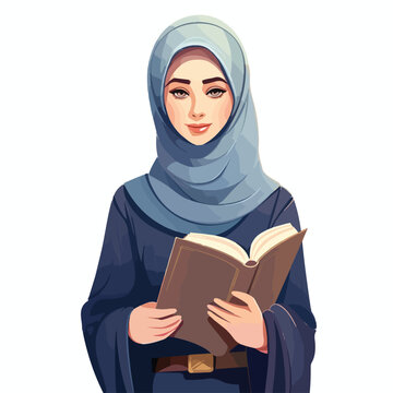 A woman wearing a hijab and holding a book represent