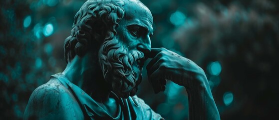 A statue of a man with a beard and a hand on his chin. Generative AI. - obrazy, fototapety, plakaty