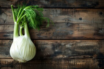 A group of fresh green onions arranged on a rustic wooden table - obrazy, fototapety, plakaty