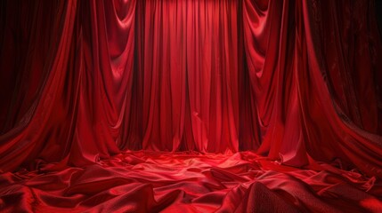 Luxury red curtains stage with spotlight template background. AI generated image