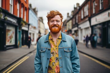 Portrait of a red haired hipster man in the city