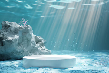 Fototapeta na wymiar product podium display presentation with underwater background for advertisement