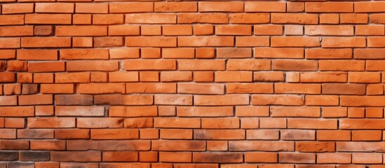 A detailed view of a brown brick wall with shades of amber and orange, showcasing the rectangular shapes of the brickwork as a building material