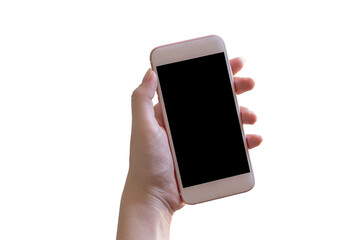 Hand holding mobile smart phone with blank screen