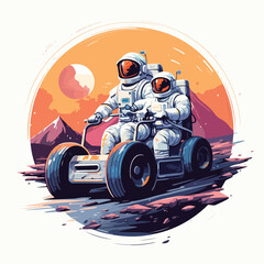 Astronaut vs alien in a moon buggy race on the moon