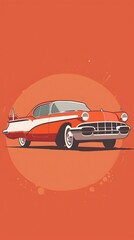 Vintage American Car in Minimalist Style with Contrasting Orange Background
