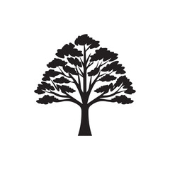Tree icon. Black silhouette of tree on white background. Vector illustration