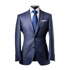 Gray and blue suit, shirt and necktie isolated on transparent background, clipping path, png, 