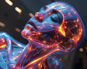 A glowing neon exhibit of human anatomy - obrazy, fototapety, plakaty