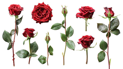 Exquisite Collection of Isolated Roses on Transparent Background - Captivating Floral Beauty for Your Designs, Ideal for Romantic Themes, Valentine's Day, and Botanical Concepts
