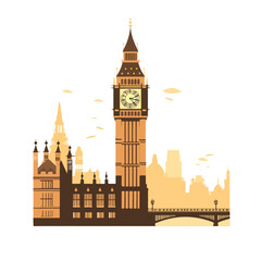 Big ben silhouette flat vector illustration isloated