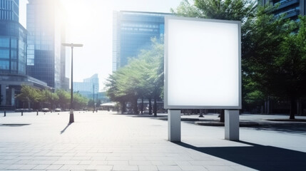 Digital outdoor empty lightbox on the street corner. The basis for the layout. Blank poster space. Generative AI