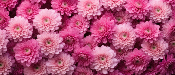 Obraz premium Top view background of bunch of blooming pink Chrysanthemum flowers floral petals plant