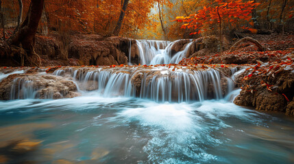 Beautiful waterfall in autumn forest.