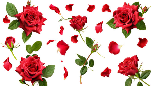 Exquisite Collection of Isolated Roses on Transparent Background - Captivating Floral Beauty for Your Designs, Ideal for Romantic Themes, Valentine's Day, and Botanical Concepts