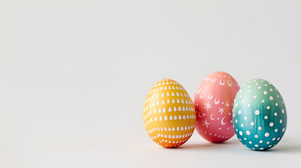 Fototapeta na wymiar Colorful Dotted Eggs with Copy Space. Vibrant Easter Eggs on Gray Background