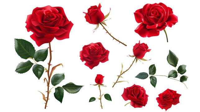 Fototapeta Exquisite Collection of Isolated Roses on Transparent Background - Captivating Floral Beauty for Your Designs, Ideal for Romantic Themes, Valentine's Day, and Botanical Concepts