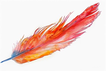 Watercolor hand painting, one feather, white background