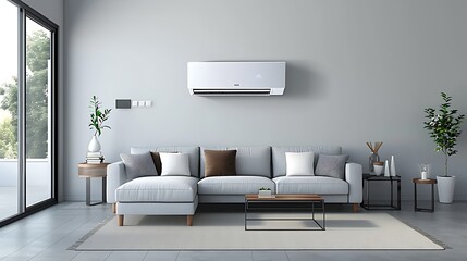 Modern living room with sofa and air conditioner