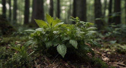 Obraz premium Bush of trees, green leaves, flower arrangement in the forest