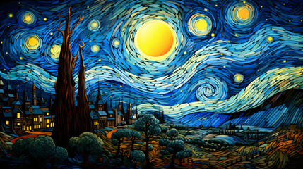 A painting of the starry night van gogh style ..