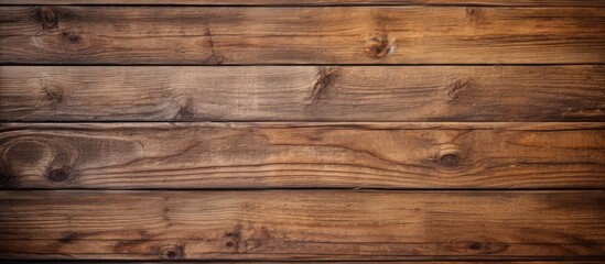 Fototapeta premium A closeup of a brown hardwood plank wall with a varnish finish, showcasing a beautiful pattern of tints and shades in the wood grain