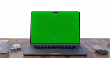 Empty Green Screen Display Laptop for Watching and Paste Background e Business Blog or Gaming App....