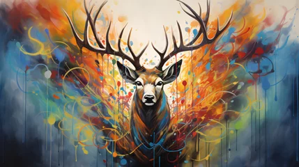 Zelfklevend Fotobehang Abstract deer oil painting .. © Natia