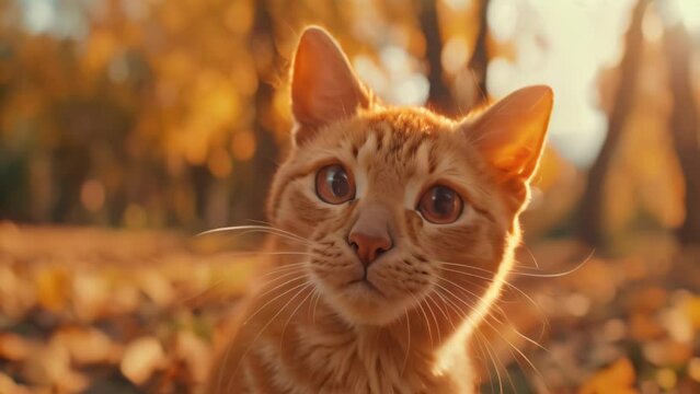 Close up of a orange domestic cat. 4k video animation